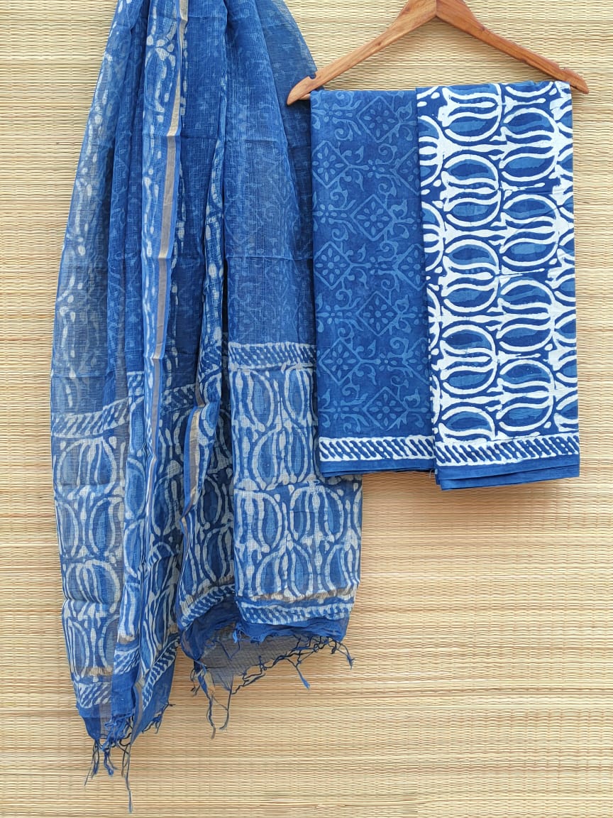 Hand Block Printed Cotton Salwar Suit Set With Kota Doriya Dupatta - JBKD90