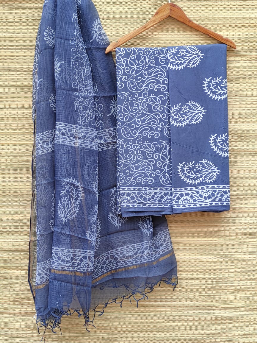 Kota Doriya Dupatta Hand Block Printed Cotton Salwar Suit Set - JBKD91