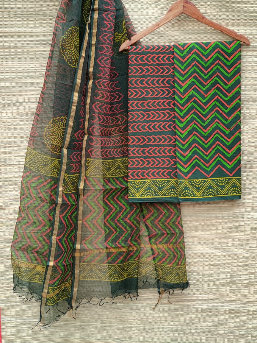 Kota Doriya Dupatta With Cotton Top Bottom Hand Block Printed Salwar Suit - JBKD93