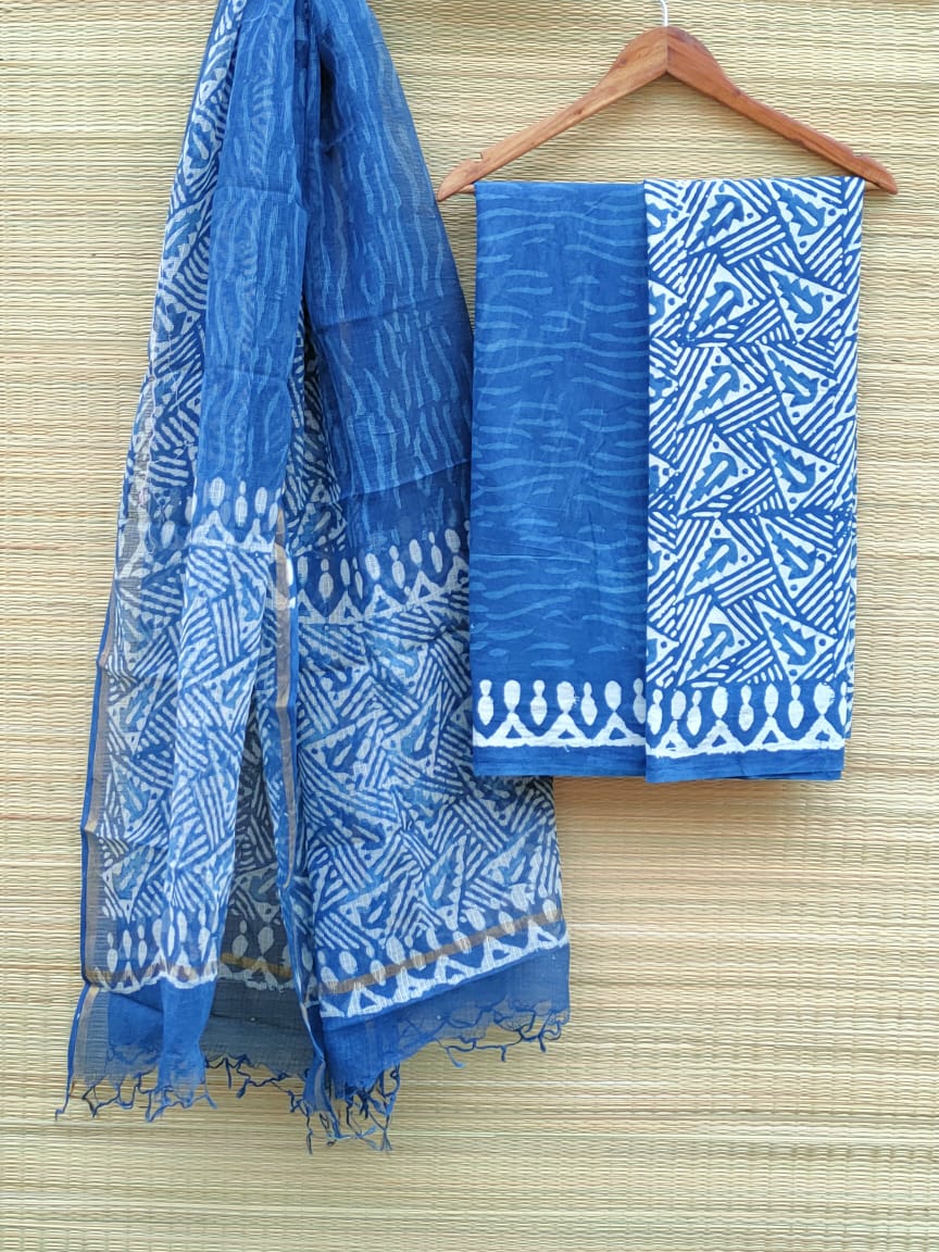 Hand Block Printed Cotton Salwar Suit Set With Kota Doriya Dupatta - JBKD58
