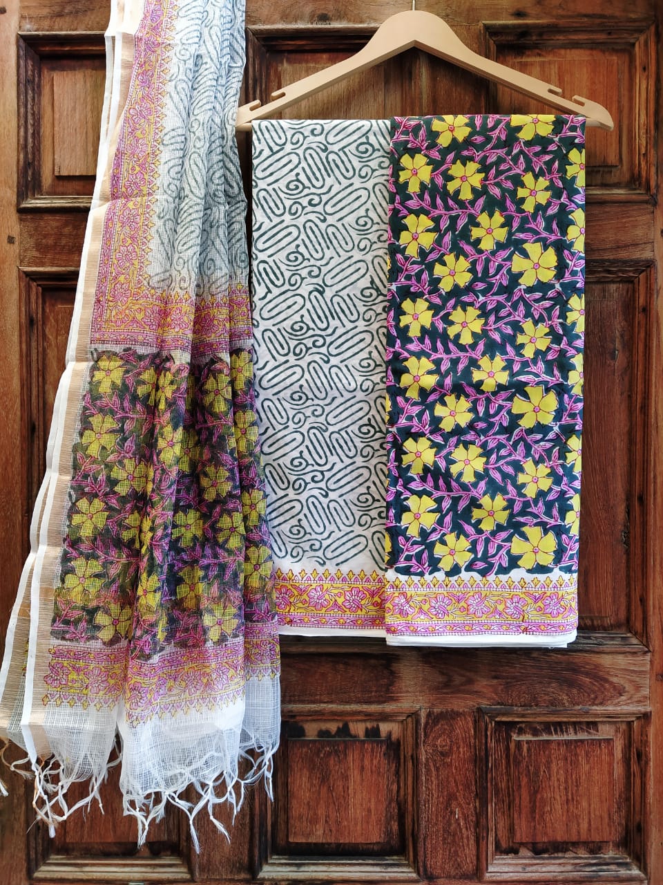 Kota Silk Dupatta Hand Block Printed Cotton Salwar Suit Set - JBKD128