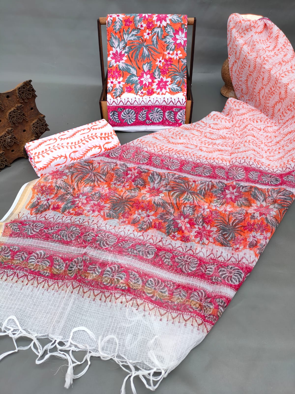 Kota Silk Dupatta Hand Block Printed Cotton Salwar Suit Set - JBKD140