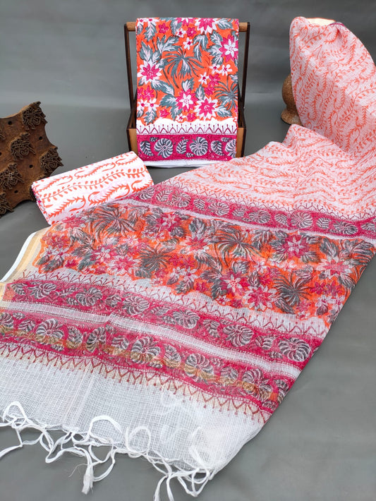 Kota Silk Dupatta Hand Block Printed Cotton Salwar Suit Set - JBKD140