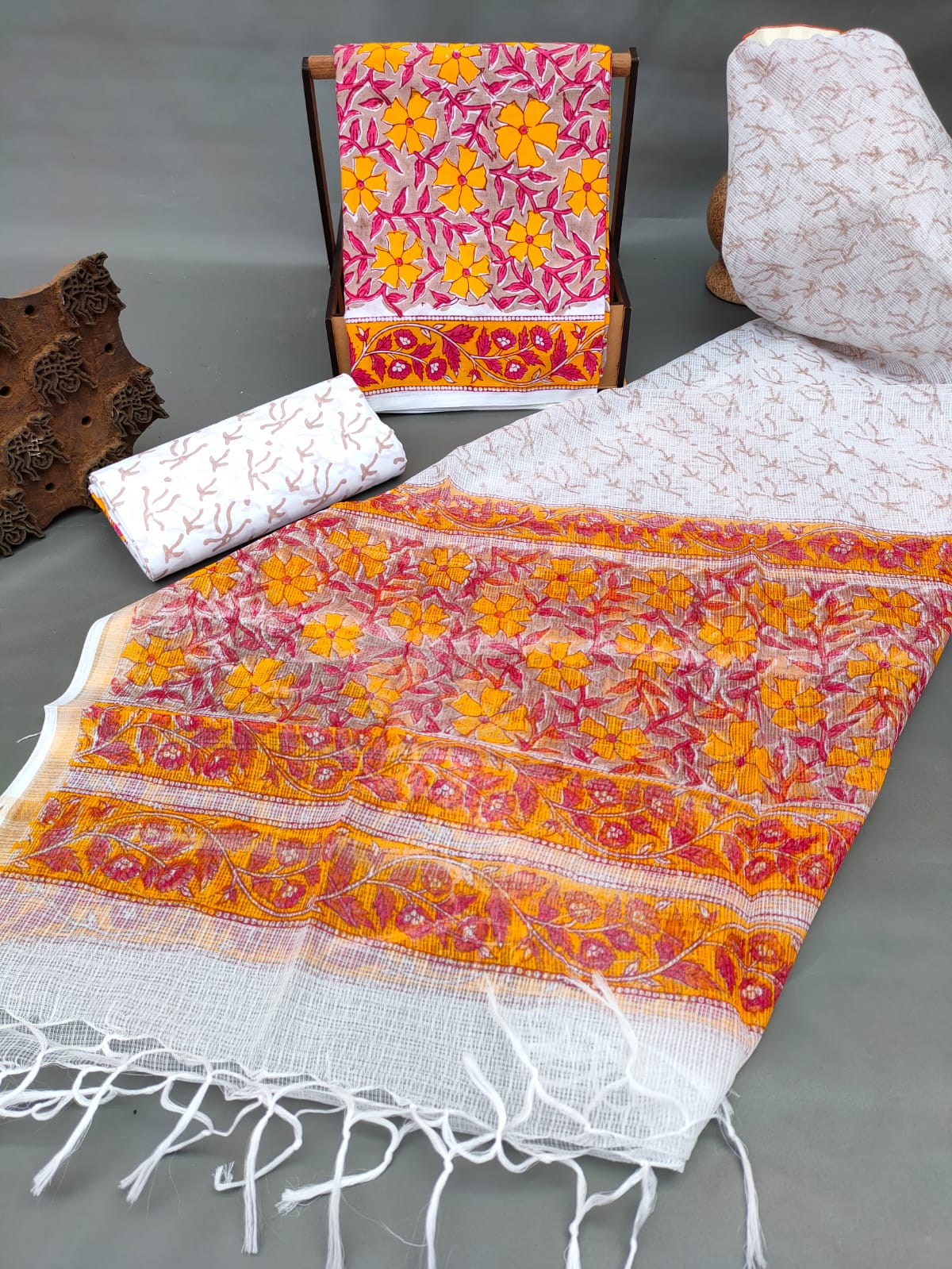 Kota Silk Dupatta Hand Block Printed Cotton Salwar Suit Set - JBKD146