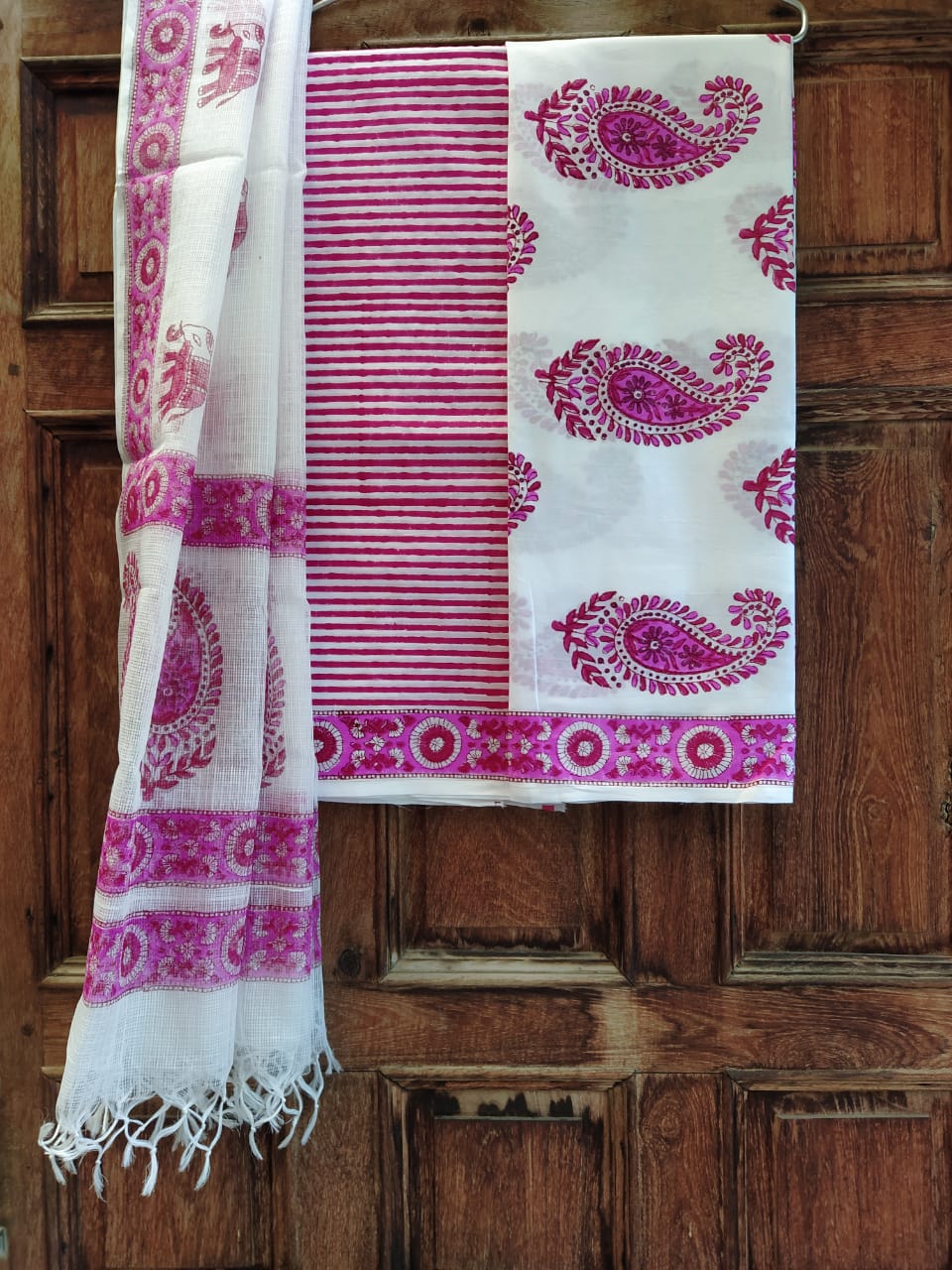 Hand Block Printed Cotton Salwar Suit Set With Kota Silk Dupatta - JBKD121