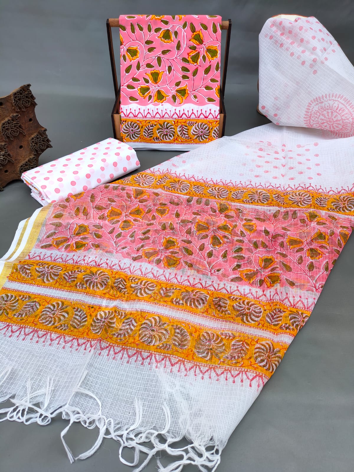 Bagru Print Hand Block Kota Silk Dupatta With Cotton Top Bottom Salwar Suit Set - JBKD149