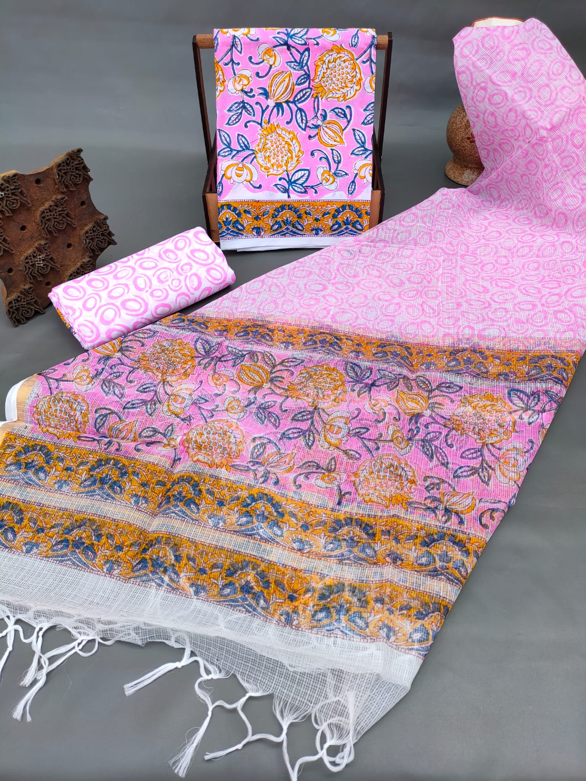 Kota Silk Dupatta Hand Block Printed Cotton Salwar Suit Set - JBKD152