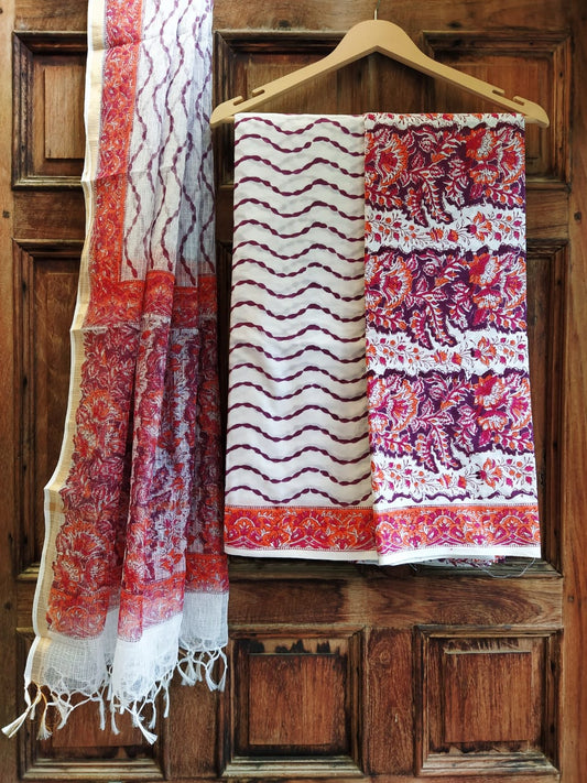 Kota Silk Dupatta Hand Block Printed Cotton Salwar Suit Set - JBKD122