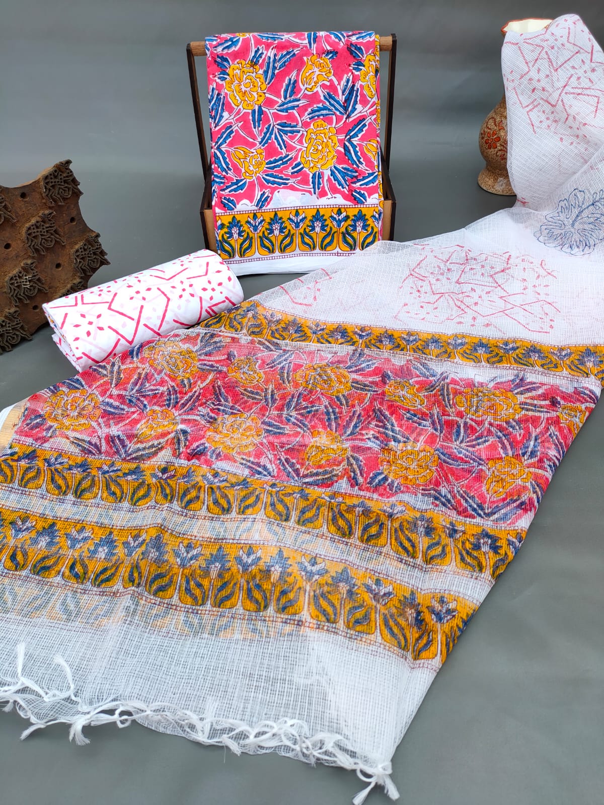 Hand Block Printed Cotton Salwar Suit Set With Kota Silk Dupatta - JBKD163
