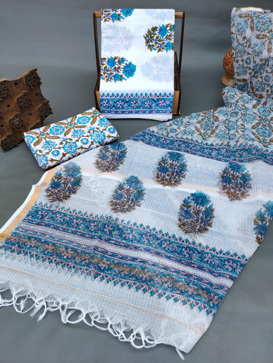 Kota Silk Dupatta Hand Block Printed Cotton Salwar Suit Set - JBKD164