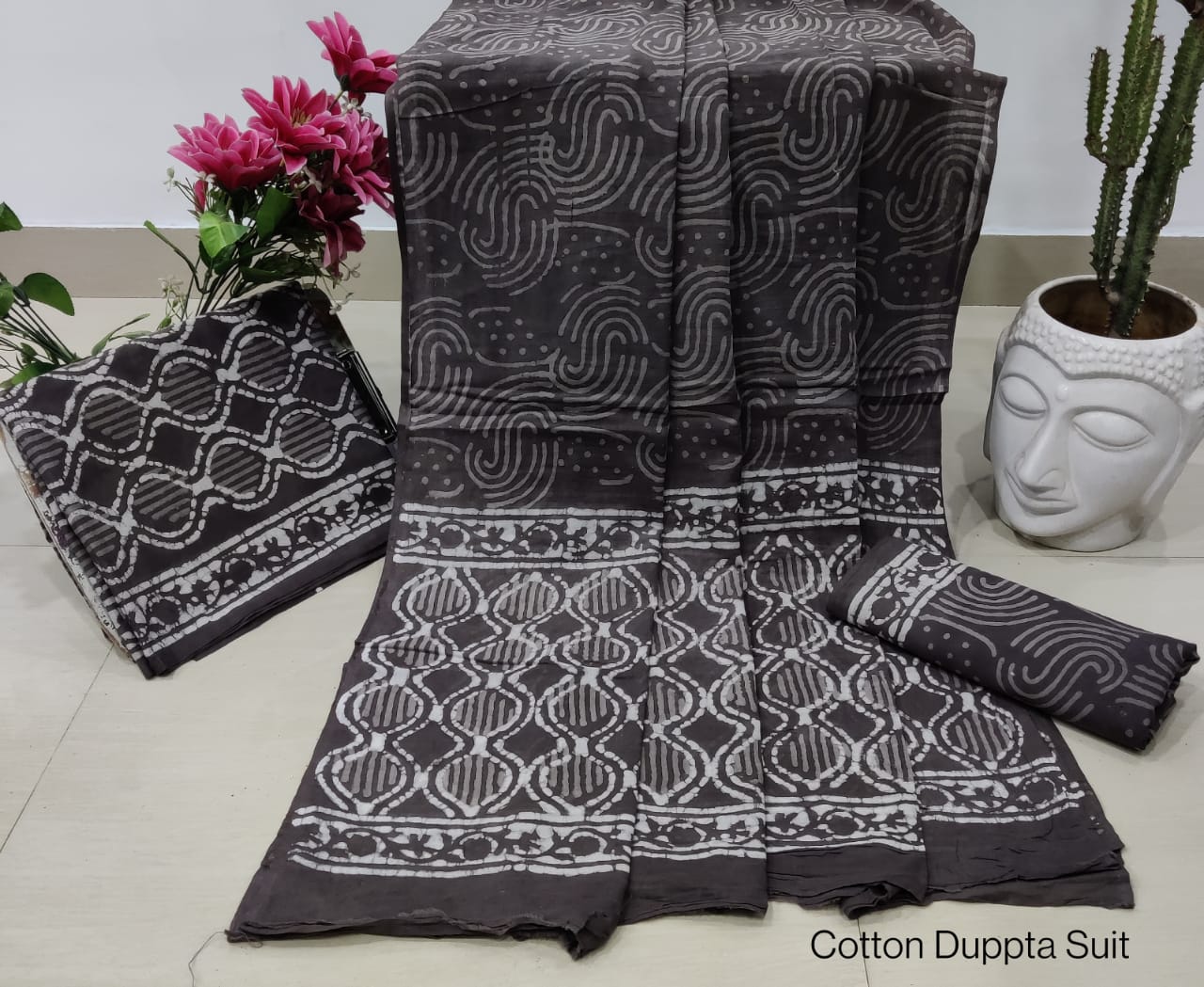 Hand Block Cotton Unstitched Salwar Suit With Cotton/Mulmul Dupatta - JBCM692