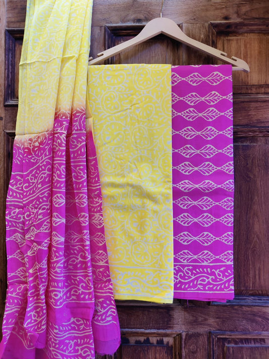 Hand Block Cotton Unstitched Salwar Suit With Cotton/Mulmul Dupatta - JBCM677