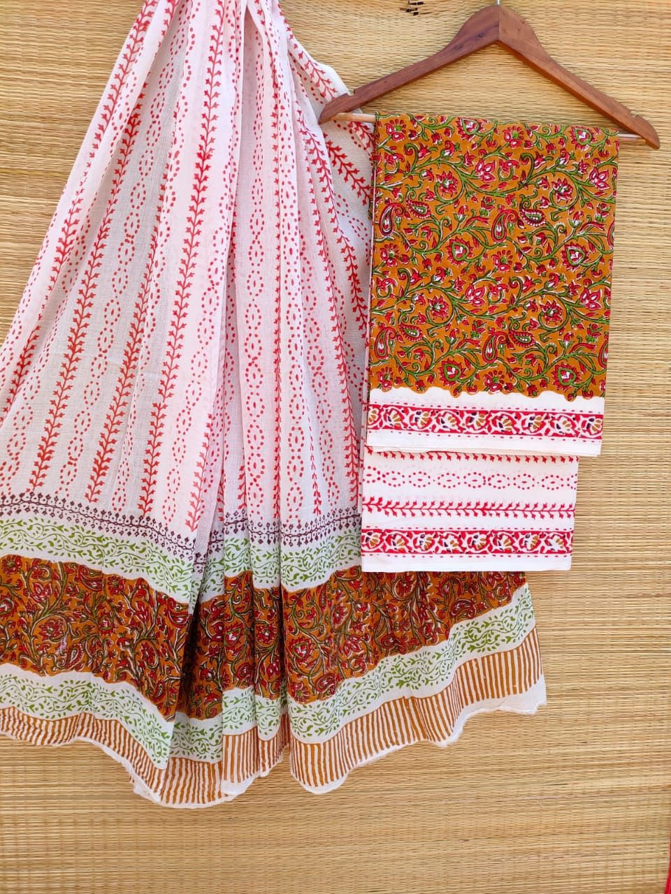 Hand Block Cotton Unstitched Salwar Suit With Cotton/Mulmul Dupatta - JBCM704