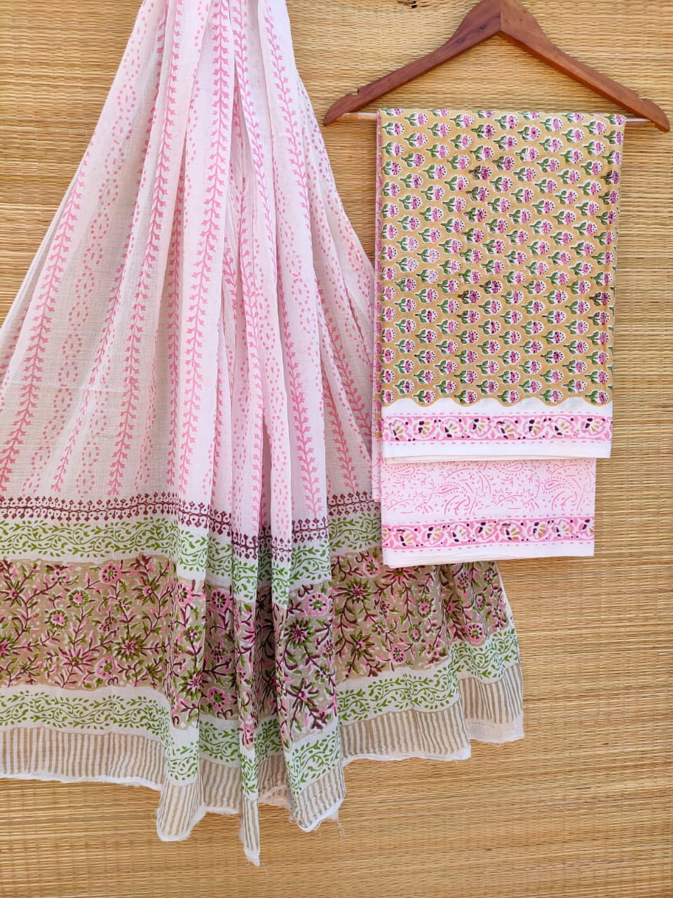 Hand Block Printed Pure Cotton Unstitched Salwar Suit Set With Cotton/Mulmul Dupatta - JBCM710