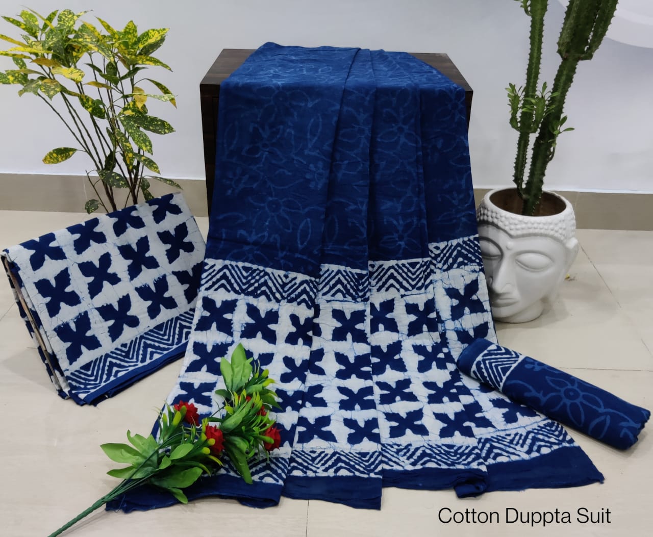 Hand Block Printed Pure Cotton Unstitched Salwar Suit Set With Cotton/Mulmul Dupatta - JBCM678
