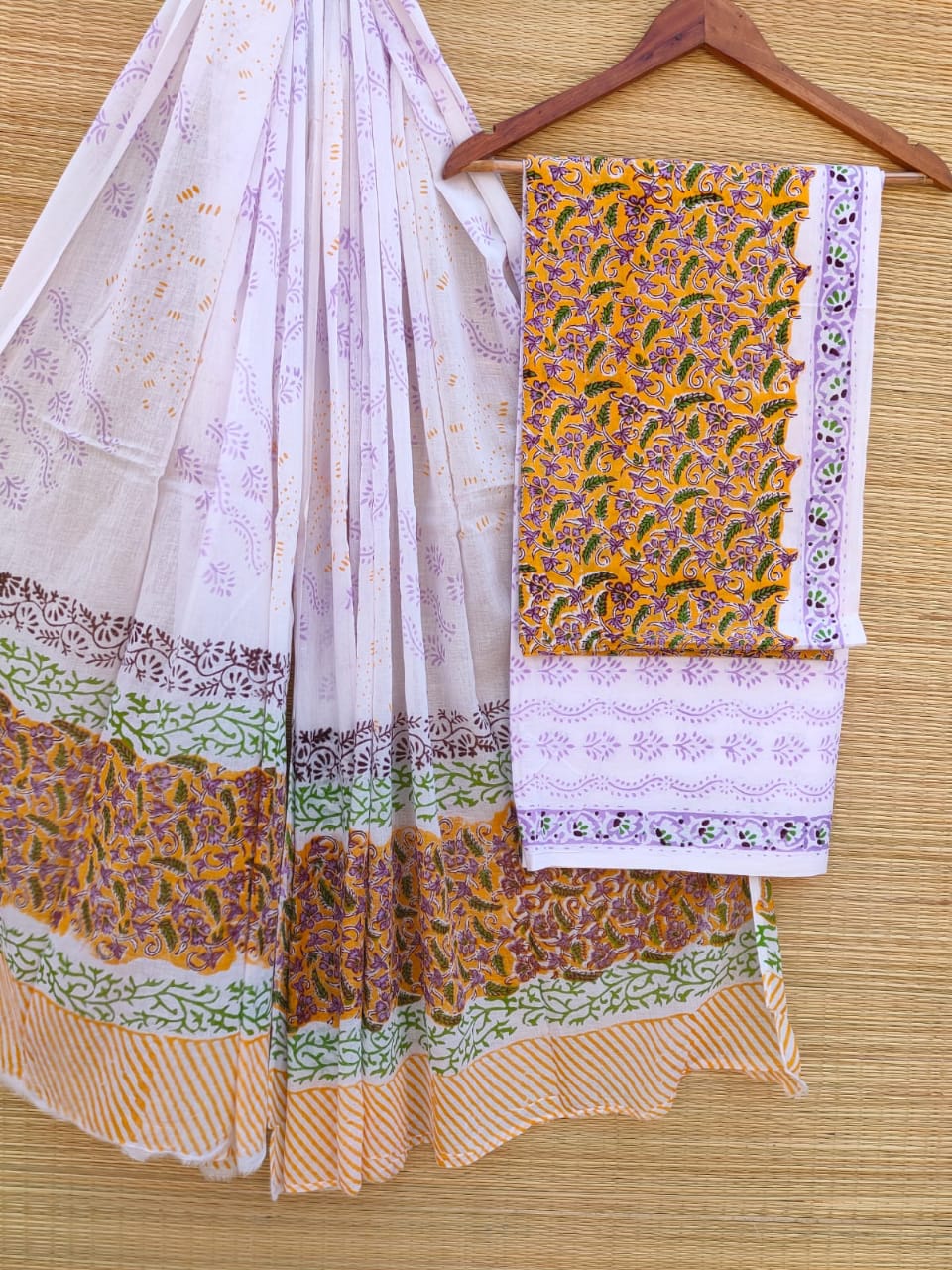 Hand Block Cotton Unstitched Salwar Suit With Cotton/Mulmul Dupatta - JBCM720