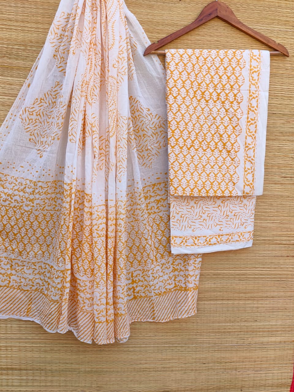 Hand Block Printed Pure Cotton Unstitched Salwar Suit Set With Cotton/Mulmul Dupatta - JBCM722
