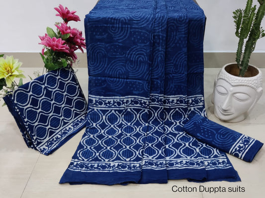 Pure Cotton Hand Block Printed Unstitched Salwar Suit Set With Cotton/Mulmul Dupatta - JBCM679
