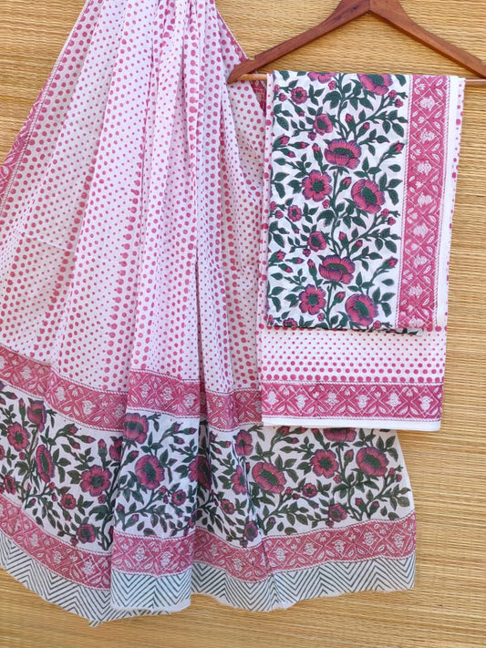 Hand Block Cotton Unstitched Salwar Suit With Cotton/Mulmul Dupatta - JBCM732