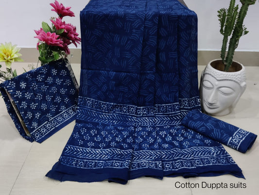 Hand Block Cotton Unstitched Salwar Suit With Cotton/Mulmul Dupatta - JBCM680
