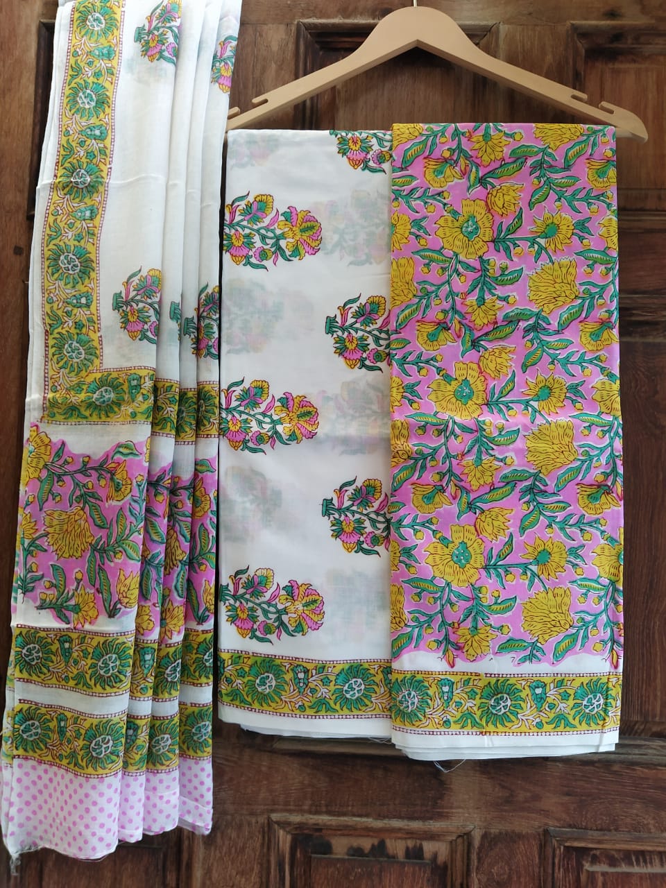 Hand Block Printed Pure Cotton Unstitched Salwar Suit Set With Cotton/Mulmul Dupatta - JBCM742