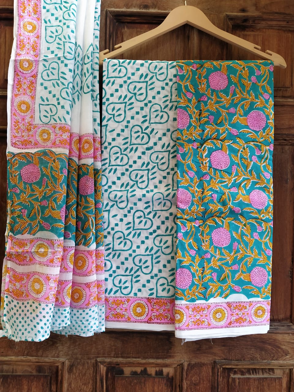Pure Cotton Hand Block Printed Unstitched Salwar Suit Set With Cotton/Mulmul Dupatta - JBCM743