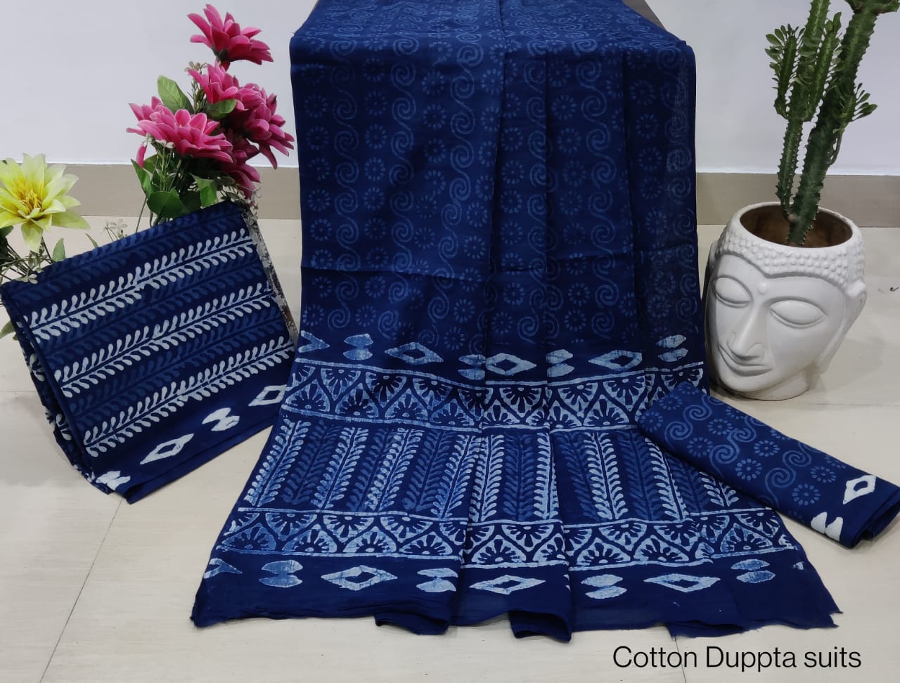 Hand Block Cotton Unstitched Salwar Suit With Cotton/Mulmul Dupatta - JBCM681