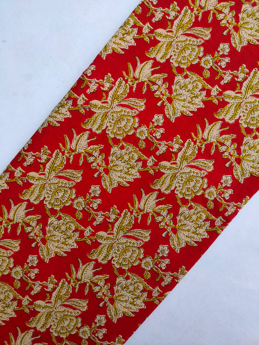 Sanganeri Hand Block Printed Pure Cotton Fabric In Running Length - JBRS585