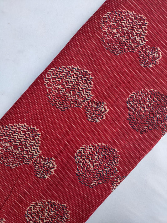 Sanganeri Hand Block Printed Pure Cotton Fabric In Running Length - JBRS597