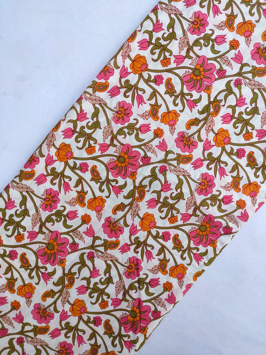 Sanganeri Hand Block Printed Pure Cotton Fabric In Running Length - JBRS600