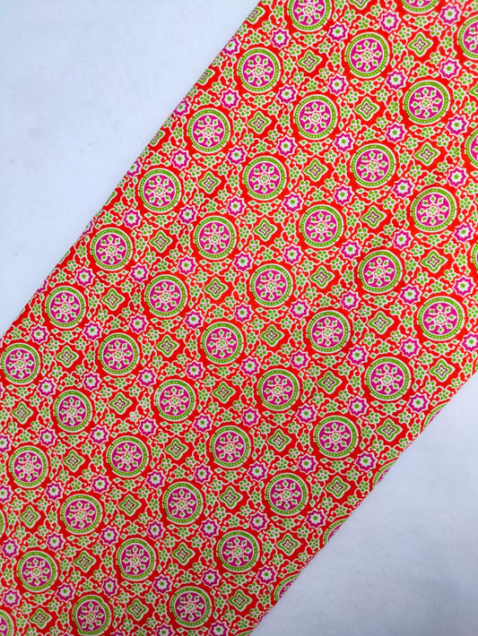 Sanganeri Hand Block Printed Pure Cotton Fabric In Running Length - JBRS629