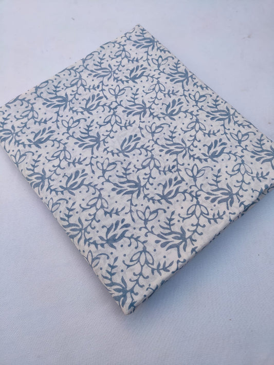 Floral White Base Hand Block Pure Cotton Fabric - JBRS630