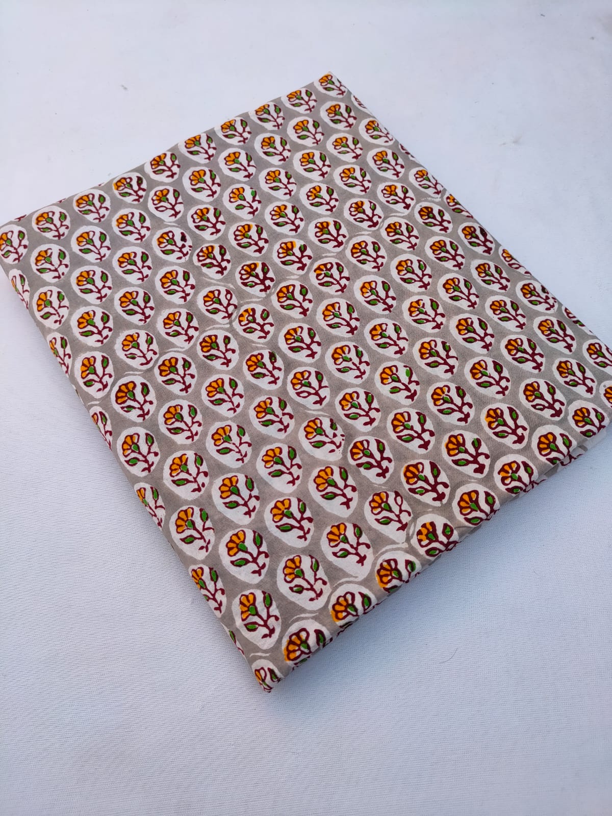 Beige Floral Buti Multicolor Base Hand Block Pure Cotton Fabric - JBRS634