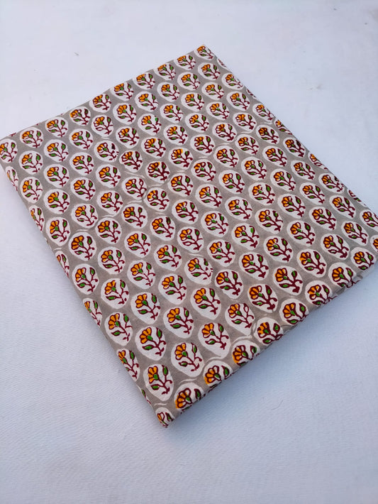 Beige Floral Buti Multicolor Base Hand Block Pure Cotton Fabric - JBRS634