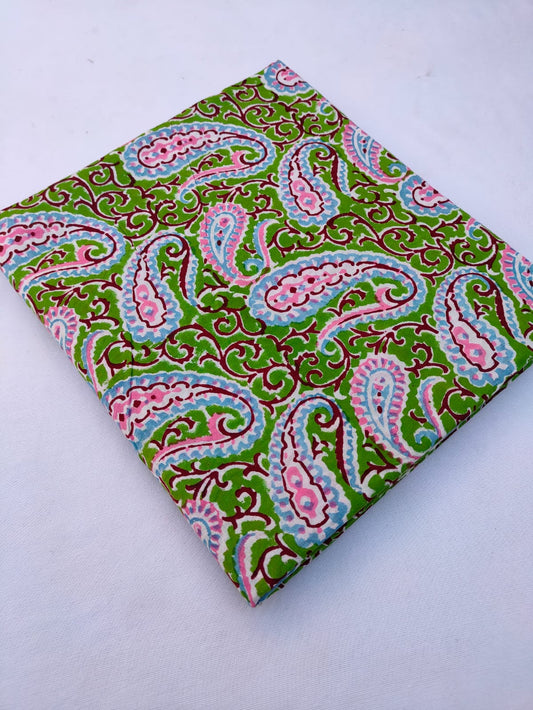 Green Floral Multicolor Hand Block Pure Cotton Fabric - JBRS637