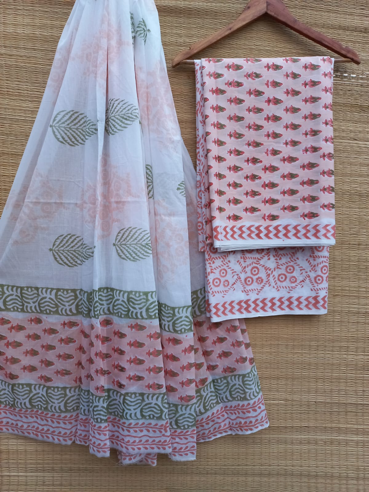 Hand Block Cotton Unstitched Salwar Suit With Cotton/Mulmul Dupatta - JBCM782
