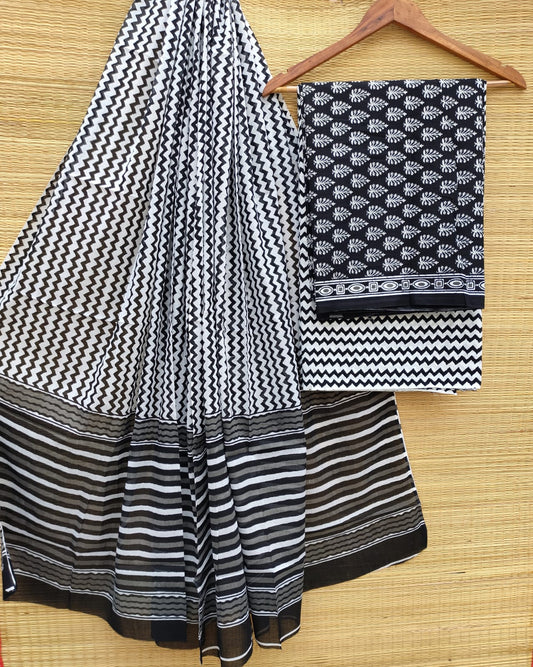 Hand Block Cotton Unstitched Salwar Suit With Cotton/Mulmul Dupatta - JBCM783