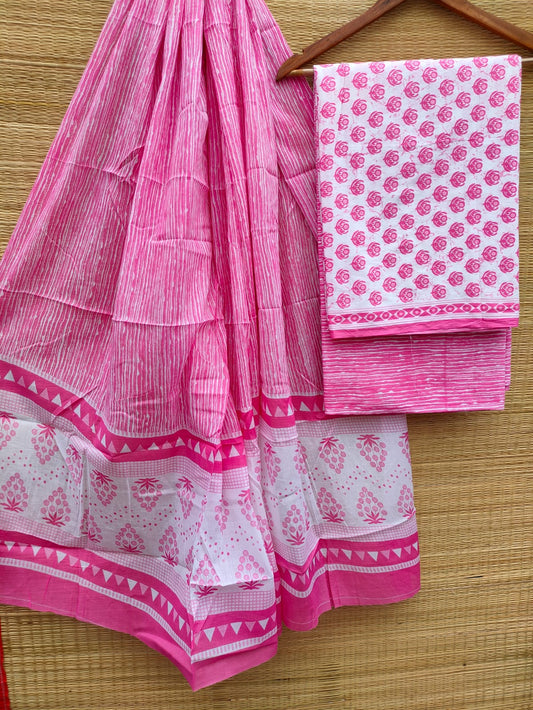 Hand Block Cotton Unstitched Salwar Suit With Cotton/Mulmul Dupatta - JBCM788