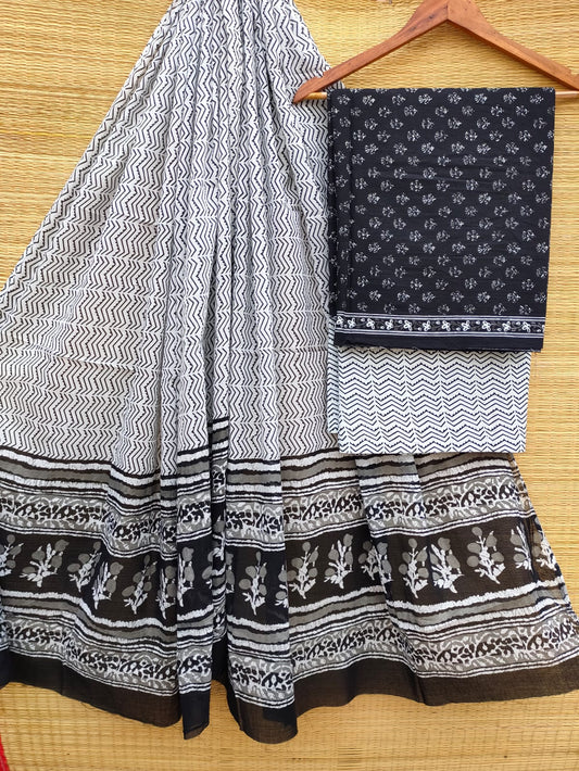 Hand Block Cotton Unstitched Salwar Suit With Cotton/Mulmul Dupatta - JBCM789