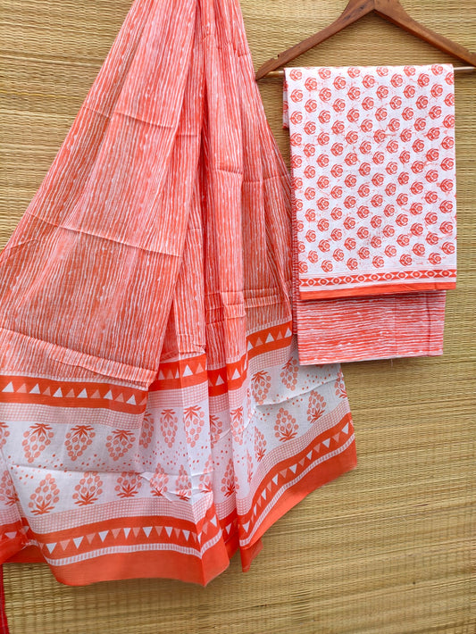 Hand Block Pure Cotton Unstitched Salwar Suit Set With Cotton/Mulmul Dupatta - JBCM790