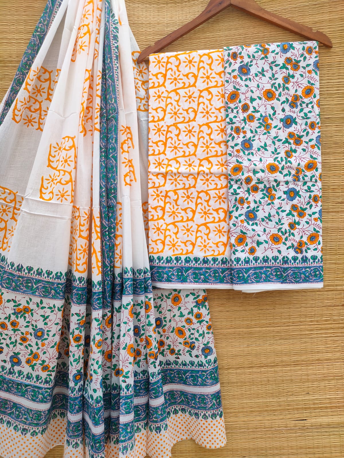 Hand Block Cotton Unstitched Salwar Suit With Cotton/Mulmul Dupatta - JBCM801