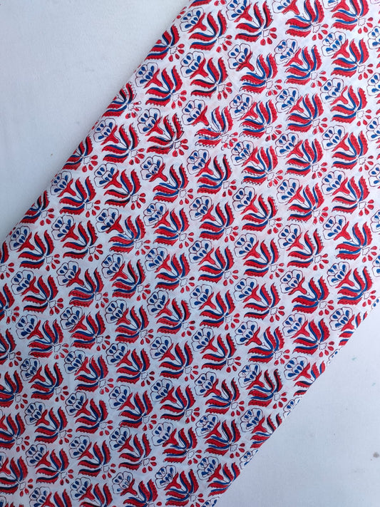 Sanganeri Hand Block Printed Pure Cotton Fabric In Running Length - JBRBK739