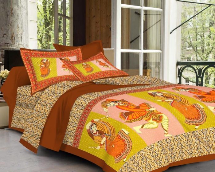 Sanganeri Brown Dhola Maru Print Cotton Double Bedsheet With Pillow Covers