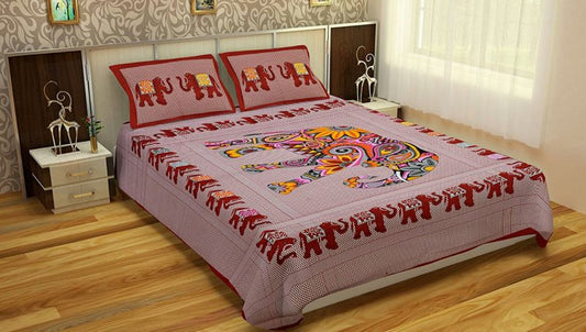 Maroon Animal Print Cotton Double Bedsheet With Pillow Covers