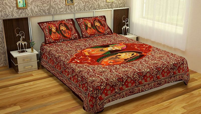 Maroon Maharaja Print Pure Cotton Double Bedsheet With Pillow Cover
