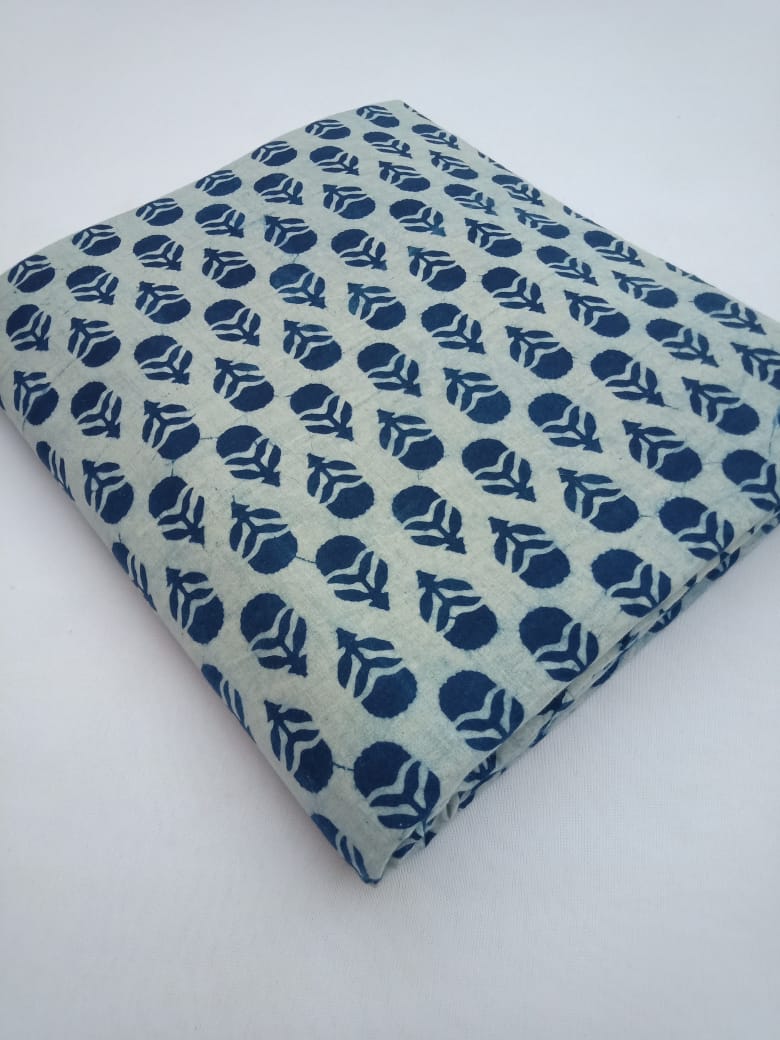Indigo Buti Print Hand Block Pure Cotton Fabric - JBR105