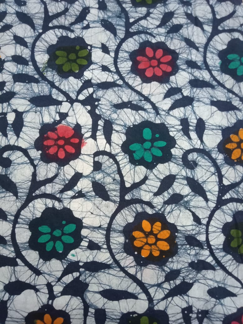 Multi Colored Floral Pattern Batik Hand Block Printed Pure Cotton Fabric - JBR99