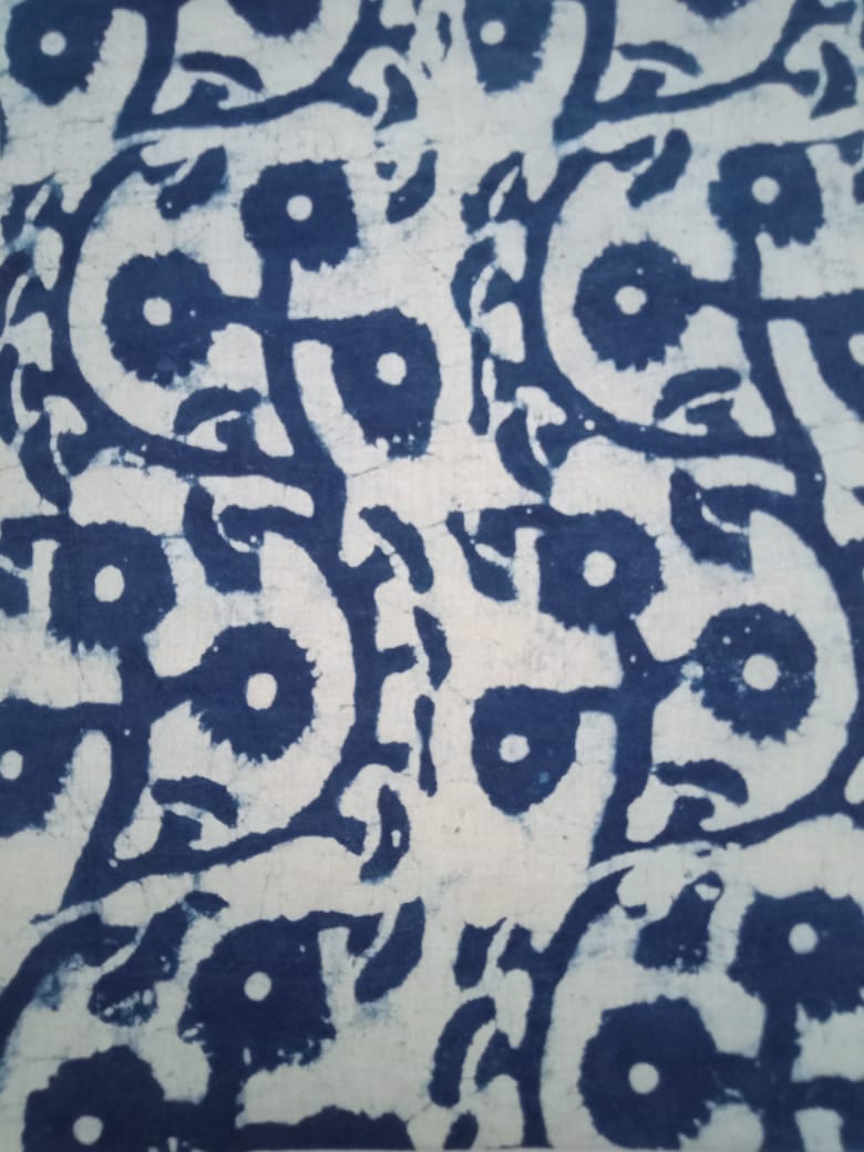 Indigo Floral Pattern Hand Block Printed Pure Cotton Fabric - JBR97