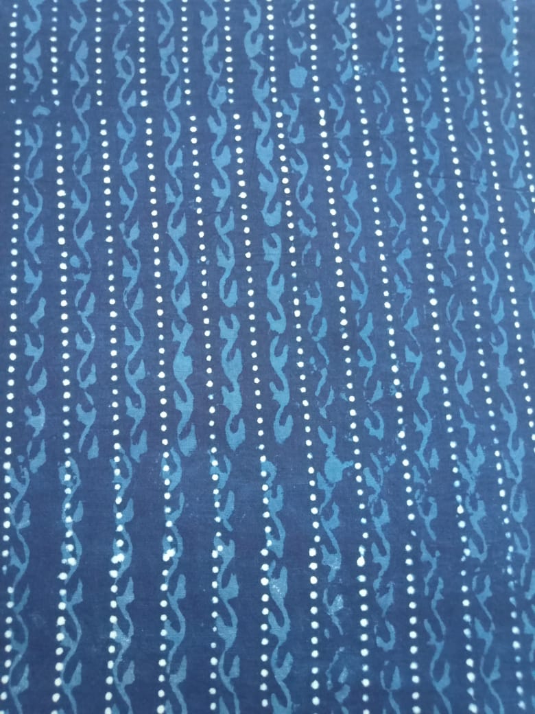 Indigo Double Strips Pattern Pure Cotton Dabu Print Fabric - JBR96