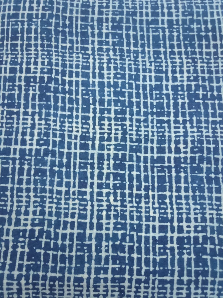 Indigo Tattersall Pattern Hand Block Printed Pure Cotton Fabric - JBR100